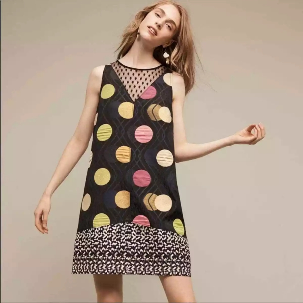 Anthropologie Maeve Jacquard Mesh Polka Dot Abstract Shift Dress M